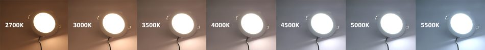 led-valoa ovat saatavana monella eri lämpötilalla. Kuvassa lämpimästä kylmään skaala