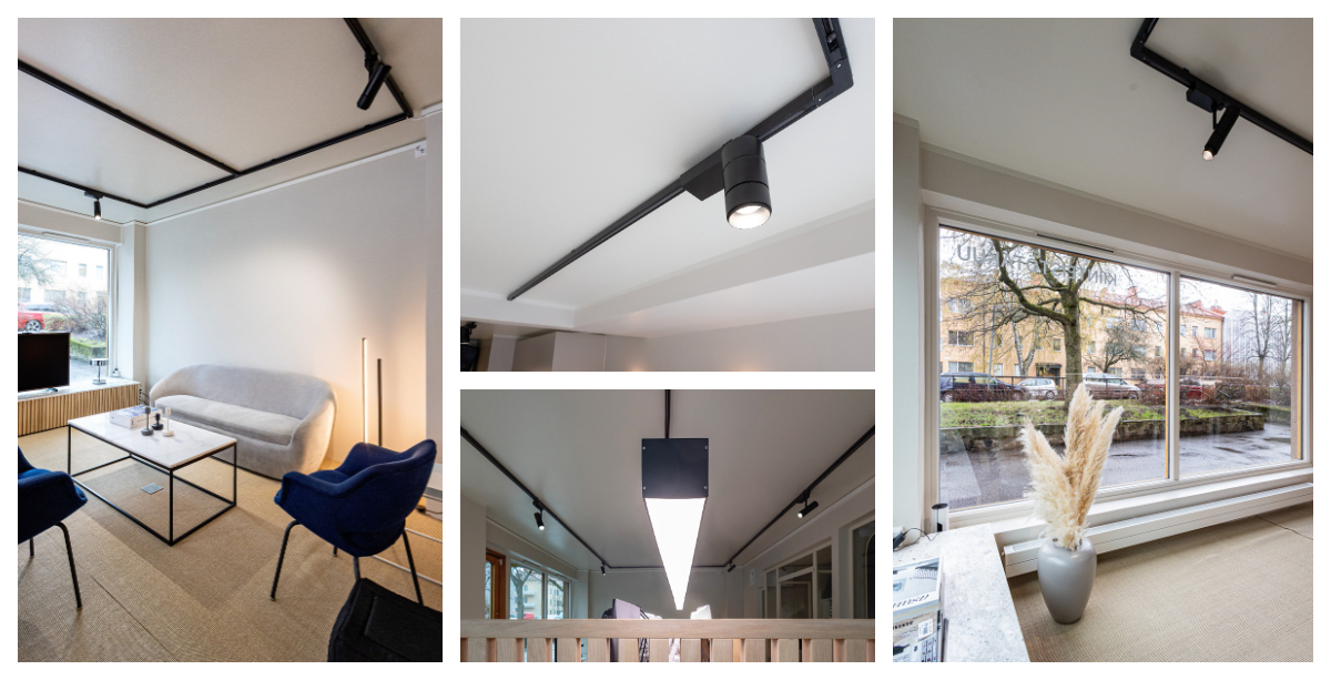 Kiinteistötakuu kollaasi 4 vaaka - LedStore Bürobeleuchtung in der Lounge und über dem Arbeitsplatz sowie als allgemeine Beleuchtung