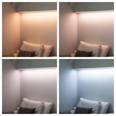 Valon värilämpötilasäädettävä led nauha lukunurkkauksessa.