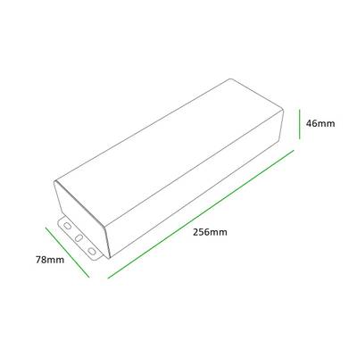 Schema eines rechteckigen Kastens mit einer Länge von 257 mm, einer Breite von 71 mm und einer Höhe von 48 mm, ideal für Aufbewahrungslösungen für LED-Beleuchtung.