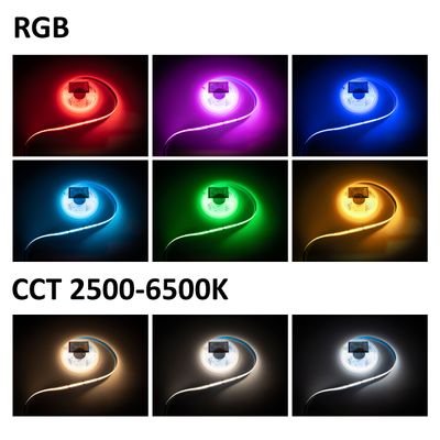 LED-Leuchtbänder, die mehrere Farben und Farbtemperaturen anzeigen: RGB, warmweiß, kaltweiß.