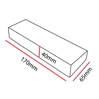Schema einer rechteckigen Box mit optimalen Abmessungen für LED-Beleuchtung: Länge 170 mm, Breite 65 mm und Höhe 40 mm.