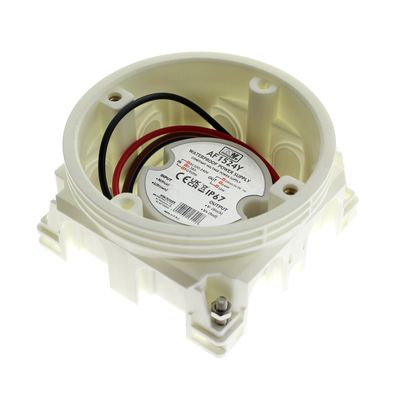 Nahaufnahme des silbernen AC-DC-Netzteiladapters A1524Y mit Eingangs-/Ausgangsspannungsetiketten und Verdrahtungsanweisungen für LED-Beleuchtungssysteme.