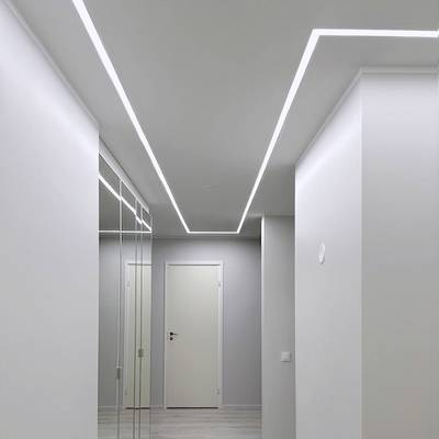 Doppelseitiges, flächenbündiges Aluminiumprofil für LED-Leisten 2000x28x14mm, gebürstetes Aluminium