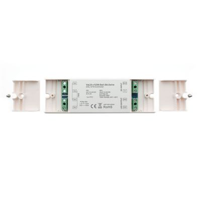 Weißes elektrisches Gerät für LED-Beleuchtung mit doppeltem Anschluss, Drahtanschlüssen und CE- und RoHS-Zertifikaten. Ideal für den professionellen Einsatz.