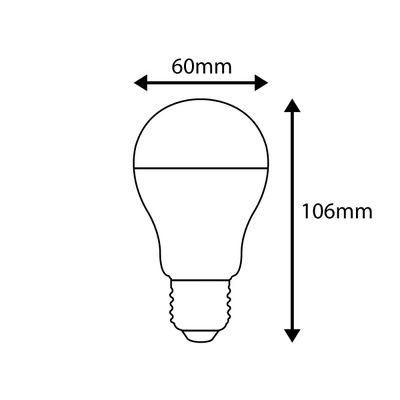 Strichzeichnung einer LED-Lampe, 60 mm breit und 106 mm hoch, ideal für energieeffiziente Beleuchtungslösungen. Perfekt für den privaten und geschäftlichen Gebrauch.