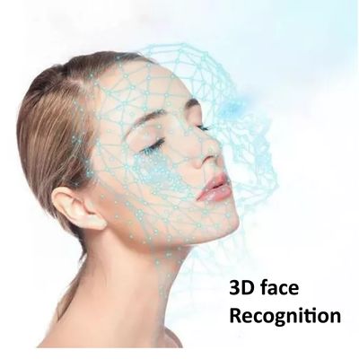 Alternativer Text: "Frau mit geschlossenen Augen und einem 3D-Gitter des Gesichts, das die Gesichtserkennung darstellt. Der Text lautet: "3D-Gesichtserkennung".