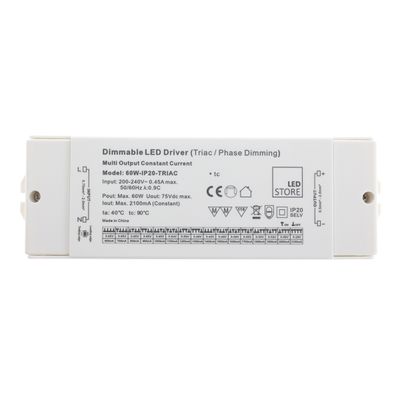 60W TRIAC dimmable DRIVER, 600-2100mA adjustable