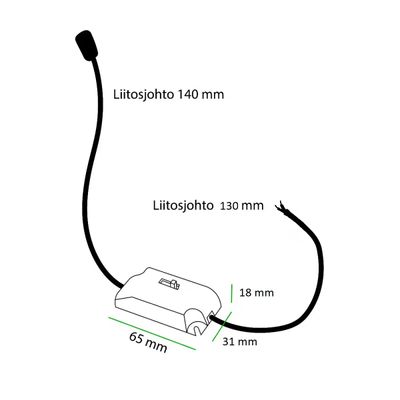 LED-Beleuchtungsdiagramm mit zwei Kabeln, Abmessungen 140 mm, 100 mm und Größe 65x15x15 mm