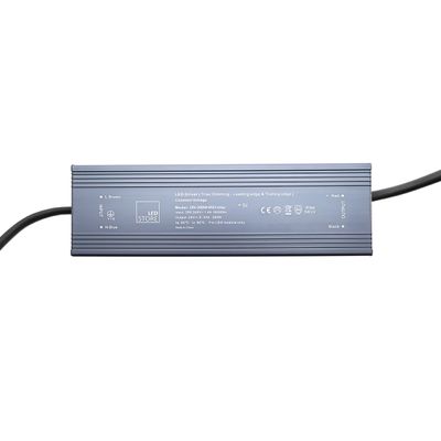 Rechteckiger LED-Controller mit Markentext, Produktinformationen und an beiden Enden angebrachten Drähten vor weißem Hintergrund.