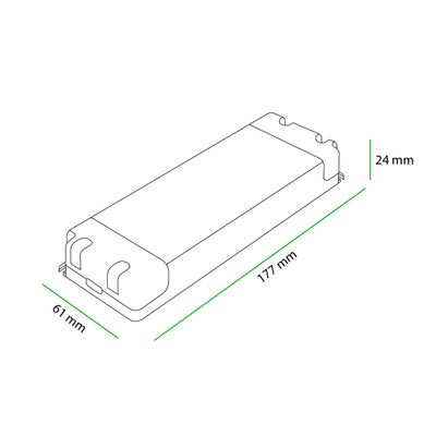LED-Leuchte mit rechteckigem Gehäuse, Abmessungen: Länge 177 mm, Breite 61 mm, Höhe 24 mm. Beleuchten Sie Ihren Raum mit energieeffizienten LED-Lichtlösungen.