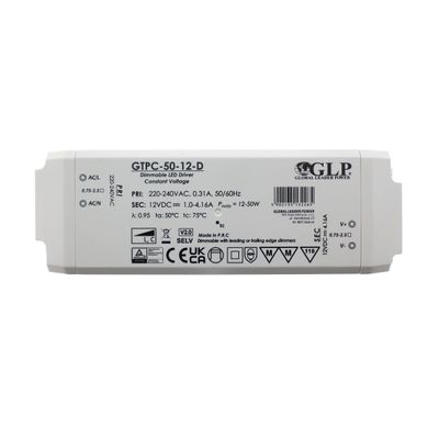 Rechteckige weiße GLP GTPC-50-12-D LED-Treiber, dimmbar, Spezifikationen, Lampenversorgungseinheit.