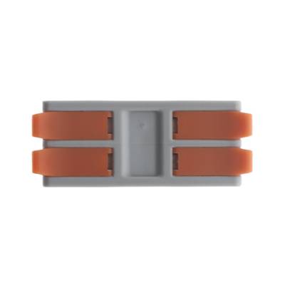 Grauer LED-Beleuchtungsstecker, rechteckig mit vier orangefarbenen Hebeln, Ansicht von oben auf weißem Hintergrund.