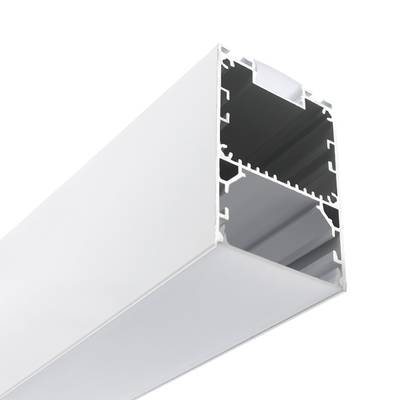 Aluminiumprofil für LED-Streifen – ZUM AUFHÄNGEN, in zwei Richtungen, 51 x 76 x 3000 mm, mit Drahtseil, mattweiß