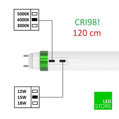LED-Röhre 3 in 1, 12W/15W/18W, T8 120cm, 3000K/3800K/5000K, CRI 98 LED-Röhre 3 in 1, 12W/15W/18W, T8 120cm, 3000K/3800K/5000K, CRI 98