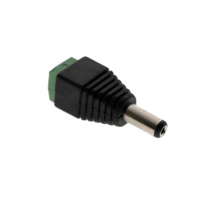 Nahaufnahme eines schwarz-grünen LED-Beleuchtungssteckers mit einem zylindrischen Metallkopf und zwei quadratischen Öffnungen.