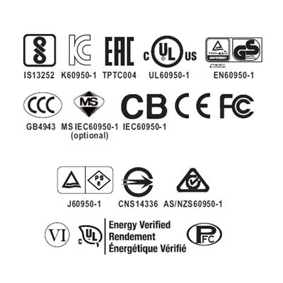 Zertifizierungslogos und -symbole für LED-Beleuchtung mit UL-, CE-, FCC-, PSE- und CB-Logos auf weißem Hintergrund.