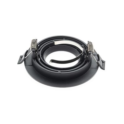 Schwarze runde LED-Leuchte mit Metallbügeln und Federn für eine sichere Montage. Ideal für LED-Beleuchtungsanlagen und -Leuchten.
