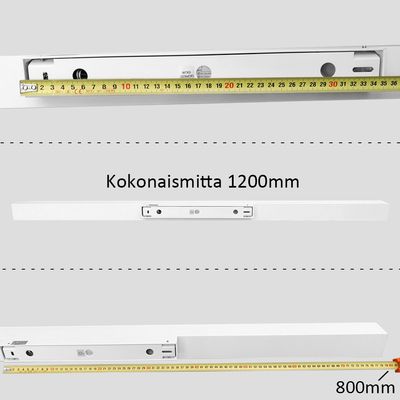 Metallschiene mit Maßband 1200mm lang, weißes Zentrum mit 800mm markiert, Aufschrift "Gesamtlänge 1200mm" auf hellgrauem Hintergrund.