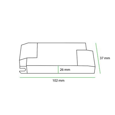 Rechteckige LED-Leuchttafel; Abmessungen: Länge 102 mm x 37 mm Höhe x 26 mm Breite; detaillierte, abgewinkelte Seiten für effiziente LED-Beleuchtung.