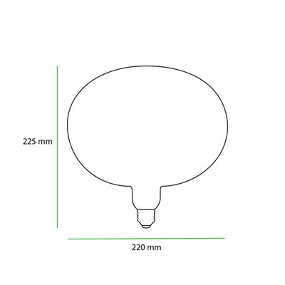 Schema einer LED-Lampe mit den Abmessungen: Höhe 225 mm, Breite 220 mm, die das energieeffiziente Design hervorhebt.