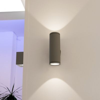 LED outdoor wall light fixture ROUND OUT 2, water resistant IP55, up and down lights 2x3W