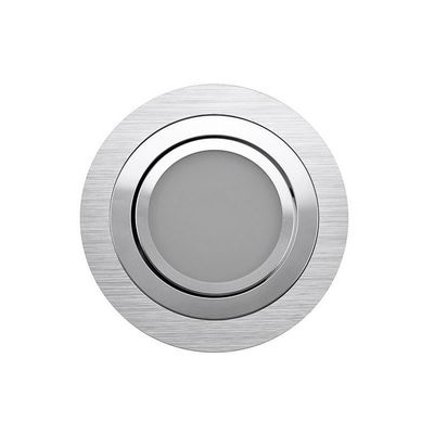 Moderne, silberfarbene, runde, bündige Deckenleuchte mit mattierter Glasscheibe und gebürstetem Metallrahmen, ideal für energieeffiziente LED-Beleuchtung.