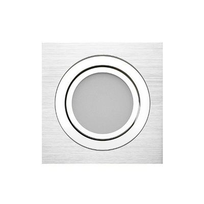 Silberfarbene quadratische Deckeneinbauleuchte mit rundem Mittelteil für elegante Innenräume.
