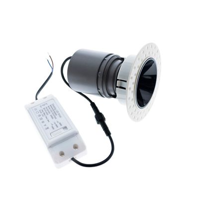 LED-Einbaudownlight in Schwarz, Weiß und Grau mit Powermodul und Verkabelung - ideal für moderne Beleuchtungslösungen.