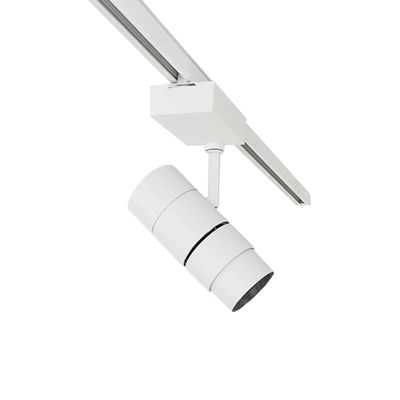Alternativer Text: 'Elegante weiße zylindrische Schienenleuchte für die Deckenschiene, perfekt für moderne LED-Beleuchtungslösungen im Haus oder im Büro.