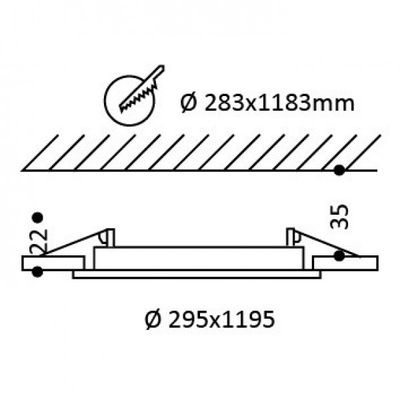 Technisches Diagramm mit detaillierten kreisförmigen Ausschnittmaßen für die Leuchte, genauen Maßen und Installationsanweisungen. Ideal für LED-Beleuchtung.