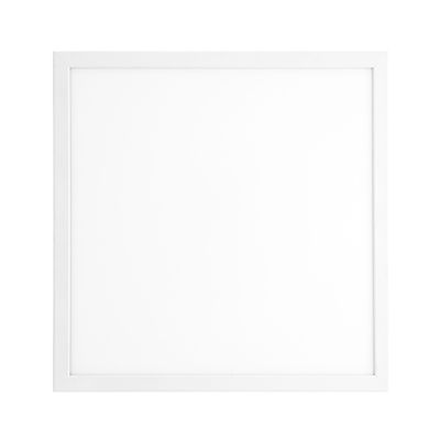 Quadratischer weißer Rahmen mit minimalistischem Design auf weißer Oberfläche, ideal für moderne LED-Beleuchtungsanzeigen. Sauberer und moderner Look vor weißem Hintergrund.