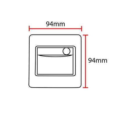 Bild eines 94 mm x 94 mm großen Quadrats mit einem kleineren zentralen Quadrat und einem Punkt, der ein präzises LED-Beleuchtungsdesign darstellt.