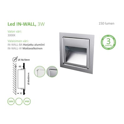 LED-SEITENLEUCHTE IN-WAND, Einbau, 3W, CRI80, IP21, gebürstetes Aluminium