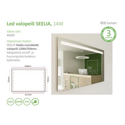 LED-Leuchte SEELIA 1200, 4000K, 14W, CRI90, IP55, horizontale Montage
