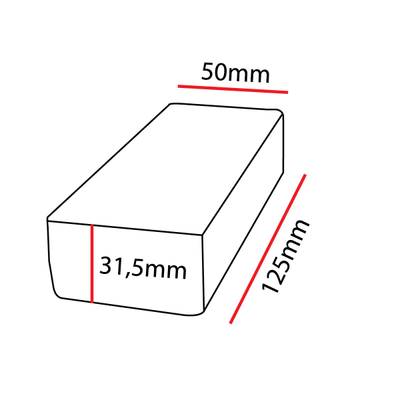 Abbildung eines 50 mm x 125 mm x 31,5 mm großen rechteckigen Prismas, ideal für LED-Beleuchtungsaufbauten und -Designs.