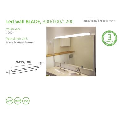 Rechteckige LED-Wandleuchte über dem Badezimmerspiegel, 3000K warme Farbe, IP54 feuchtigkeitsgeschützt. Elegantes und modernes Design.