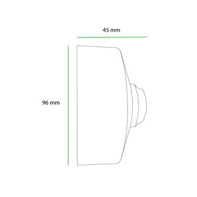 Seitenansicht einer kuppelförmigen LED-Leuchte mit den Abmessungen: Höhe 96 mm und Breite 45 mm, ideal für kompakte Beleuchtungslösungen in Geschäften und zu Hause.