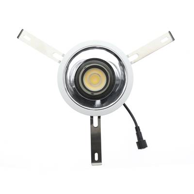 Rundes LED-Einbaudownlight mit Metallklammern und schwarzem Netzkabel, Ansicht von oben - eine ideale energieeffiziente Beleuchtungsoption für moderne Räume.