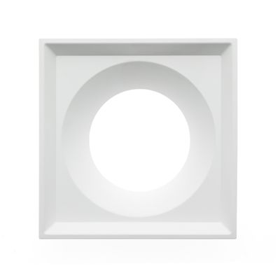 Minimalistische quadratische LED-Leuchte mit kreisförmigem Loch in der Mitte auf weißem Hintergrund, ideal für moderne Beleuchtungslösungen.