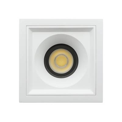 Rechteckige Deckeneinbauleuchte mit weißem Rahmen und runder LED-Birne in der Mitte, perfekt für eine moderne Beleuchtungslösung.