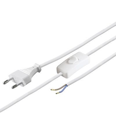 Europäisches Steckernetzkabel mit Inline-Schalter und offenen Drähten für LED-Beleuchtungsanlagen.