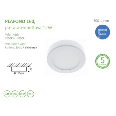LED-Anbauleuchte 160, 12W, 800 Lumen, IP54, 4000K