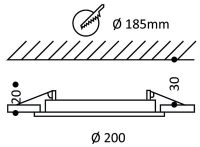 Runde led paneel 200mm maßansicht