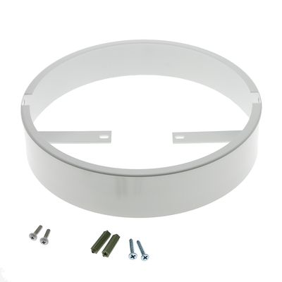 Runder Metallbügel mit zwei Halterungen, inkl. Schrauben und Wanddübel, ideal für die Installation von LED-Beleuchtung, weißer Hintergrund.