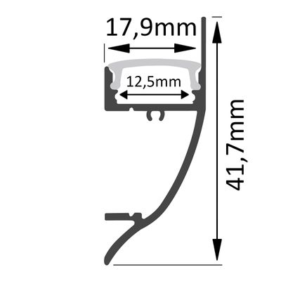 Querschnittsdarstellung eines LED-Profils aus Aluminium mit den Abmessungen: 17,9 mm Breite, 12,5 mm Innenbreite und 41,7 mm Höhe für LED-Beleuchtungsbewegung SEO.