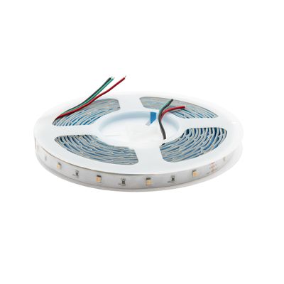 Weißes, spiralförmig gewickeltes LED-Lichtband mit RGB und schwarzen Drähten, perfekt für individuelle Beleuchtungslösungen für Haushalte und Unternehmen.