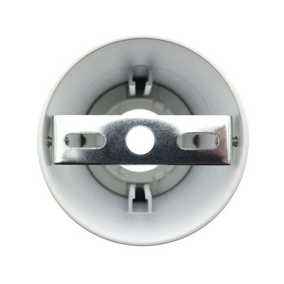 Zylindrische Metallleuchte in Frontansicht mit Montagebügel und Bohrungen, ideal für die LED-Installation in modernen Umgebungen.