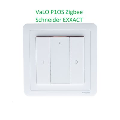 Alternativer Text: "White Light P1OS Zigbee Schneider EXXACT Wandschalter mit zwei Tasten auf einfarbigem Hintergrund, ideal zur Steuerung von LED-Beleuchtung.
