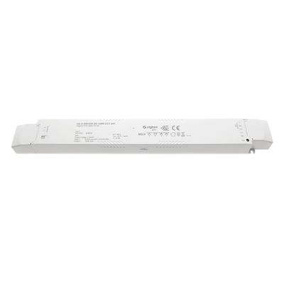Weißer rechteckiger LED-Controller mit technischen Informationen und Sicherheitssymbolen, ideal für die effiziente und sichere Stromversorgung von LED-Leuchten in verschiedenen Umgebungen.